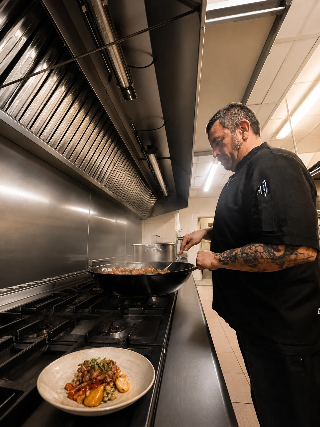 El chef de El Parador de San Martín cocinando